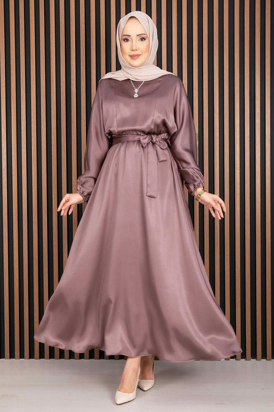 Robe voilée à ceinture froncée couleur poudre Beli