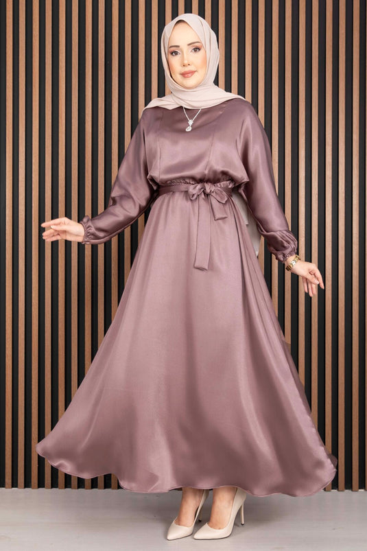 Robe voilée à ceinture froncée couleur poudre Beli