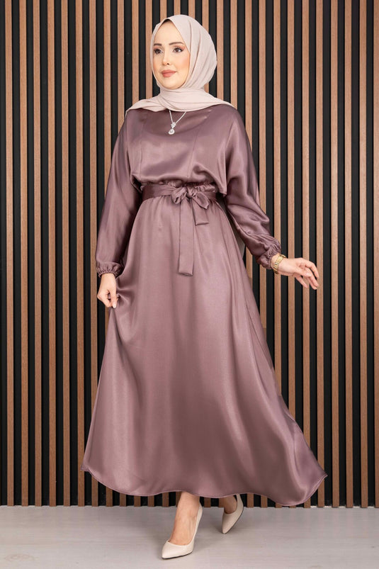 Robe voilée à ceinture froncée couleur poudre Beli