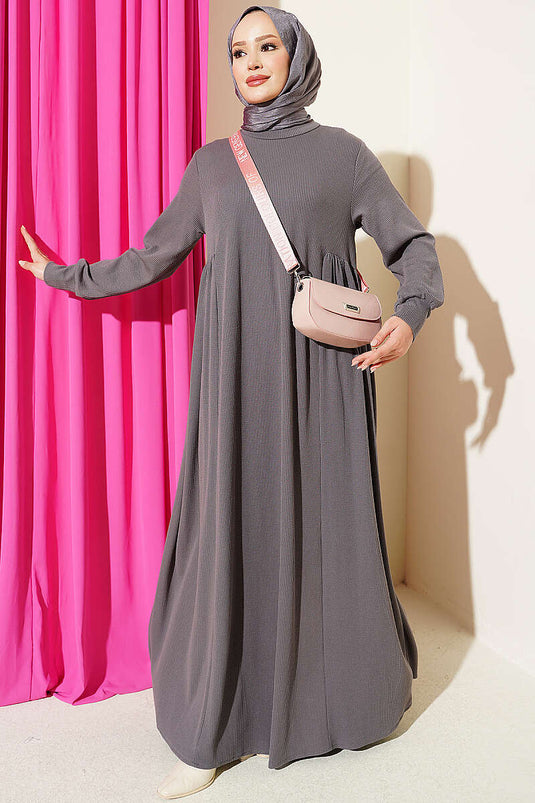 Robe En Maille Ample Gris À Taille Réglable