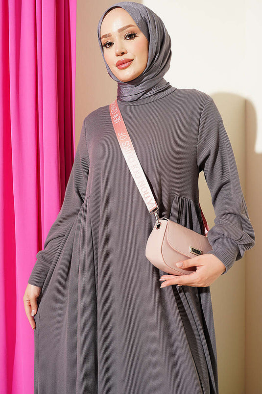 Robe En Maille Ample Gris À Taille Réglable