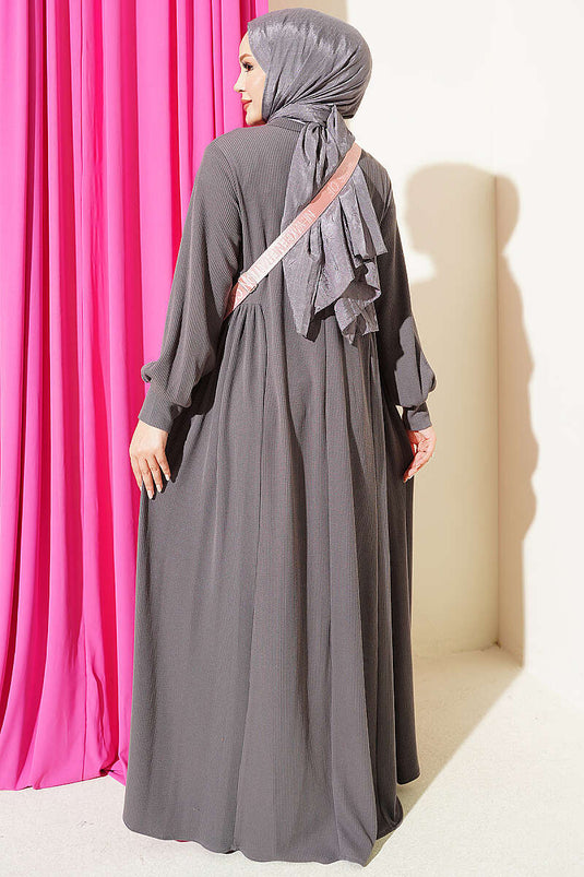 Robe En Maille Ample Gris À Taille Réglable