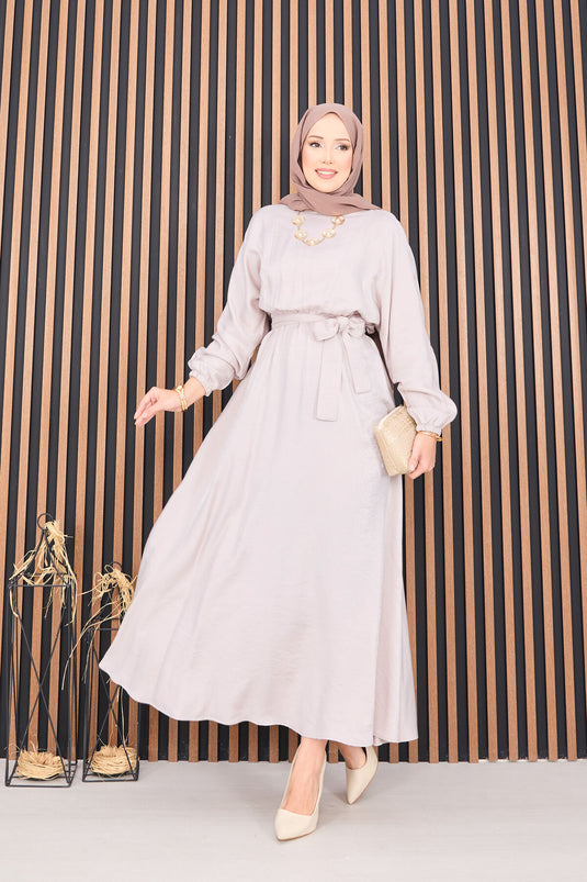 Batwing Sleeve Hijab Dress with Stone Waistline