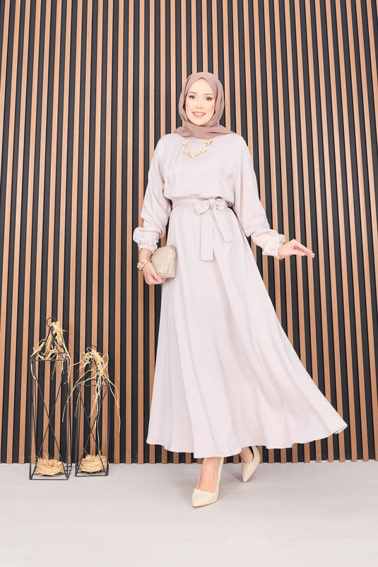 Batwing Sleeve Hijab Dress with Stone Waistline