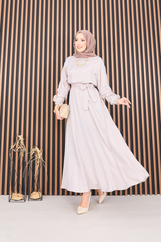 Batwing Sleeve Hijab Dress with Stone Waistline
