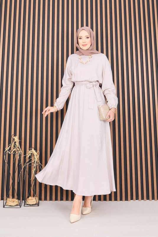 Batwing Sleeve Hijab Dress with Stone Waistline