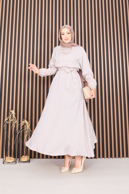 Batwing Sleeve Hijab Dress with Stone Waistline