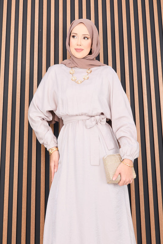 Batwing Sleeve Hijab Dress with Stone Waistline