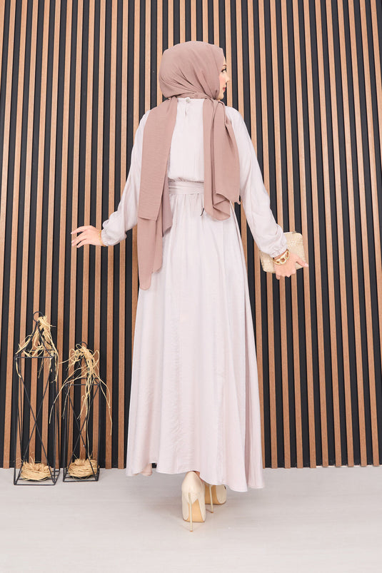 Batwing Sleeve Hijab Dress with Stone Waistline