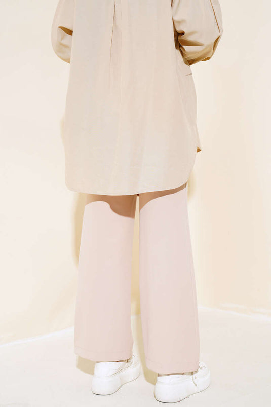 Beli Cırtlı Bol Paça Pantolon Bej