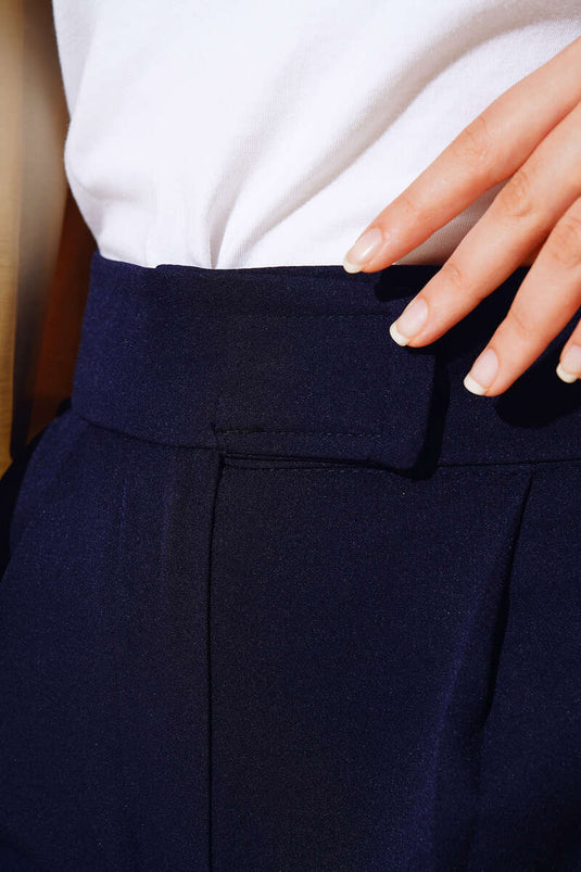 Beli Cırtlı Bol Paça Pantolon Lacivert