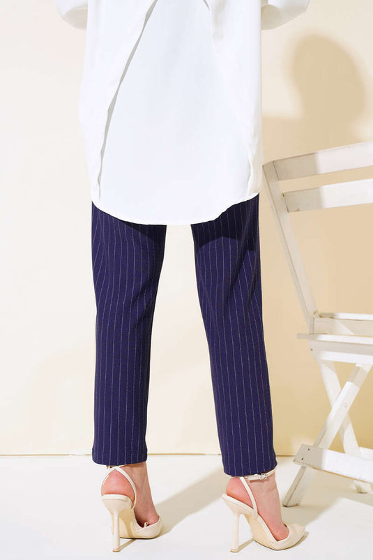 Buy Velcro Striped Pants Navy Blue
