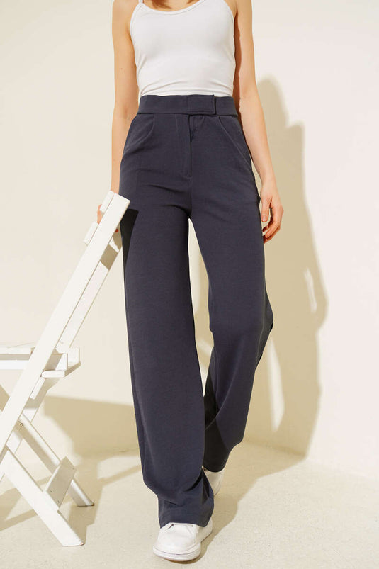 Buy Wide-Leg Pants with Velcro in Smoke Color
