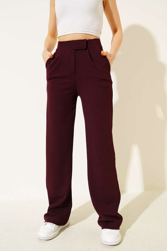 Koop Wijde Pijpen Broek met Klittenband Bessenrood