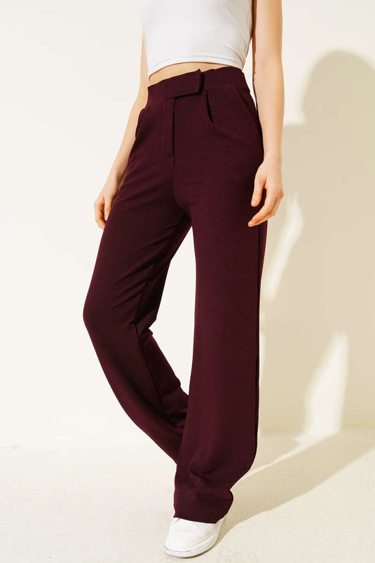 Koop Wijde Pijpen Broek met Klittenband Bessenrood