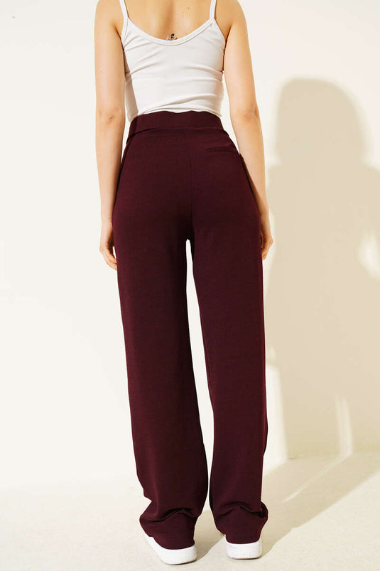 Koop Wijde Pijpen Broek met Klittenband Bessenrood