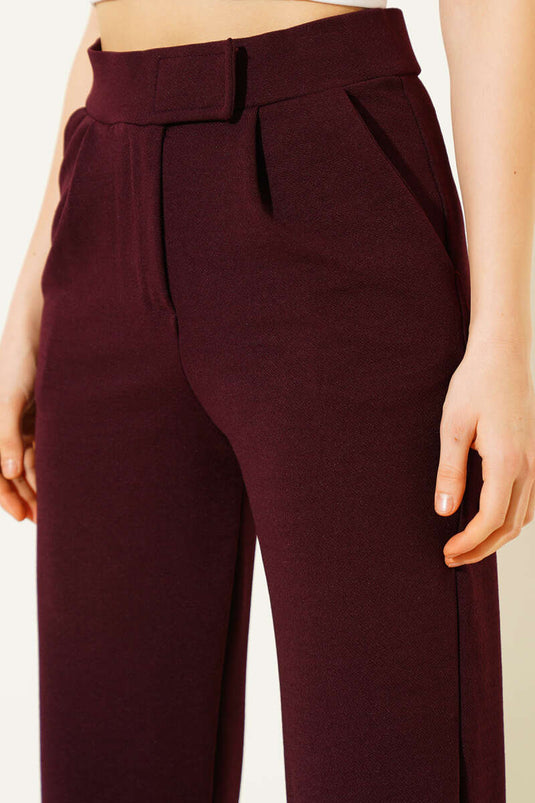 Koop Wijde Pijpen Broek met Klittenband Bessenrood