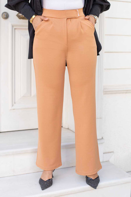 Pantaloni Palazzo Hijab Cammello con bottoni a pressione in vita