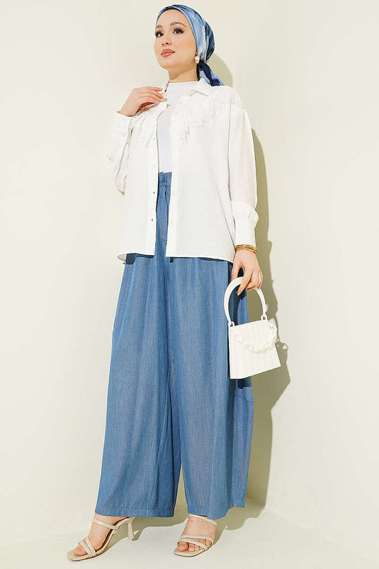 Buy Buttoned Pleated Shalwar Pants Indigo