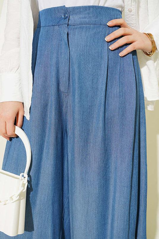Buy Buttoned Pleated Shalwar Pants Indigo