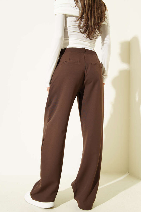 Beli Fermuarlı Garnili Pantolon Kahve