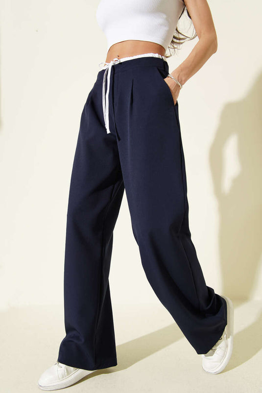 Koop Broek met Rits en Versiering Donkerblauw