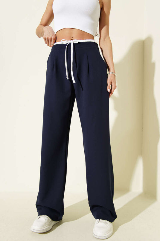 Beli Fermuarlı Garnili Pantolon Lacivert