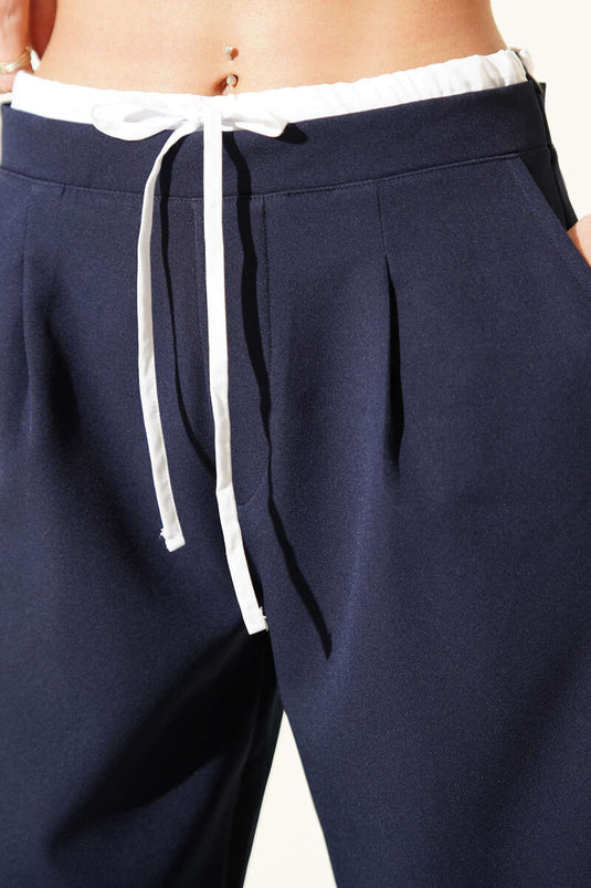 Koop Broek met Rits en Versiering Donkerblauw