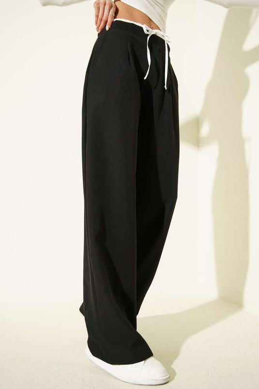 Buy Trousers with Zipper and Trim Black