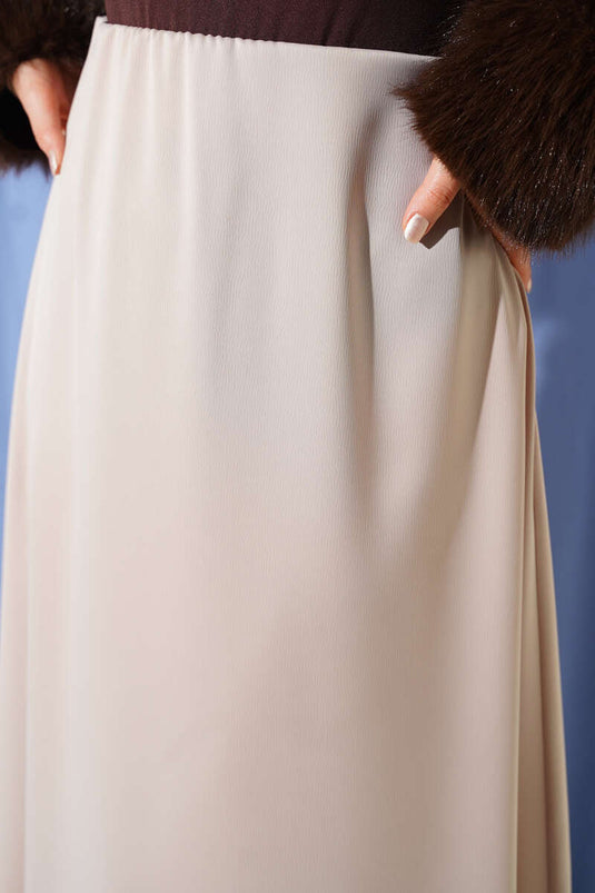 Beige Satin Skirt with Side Zipper