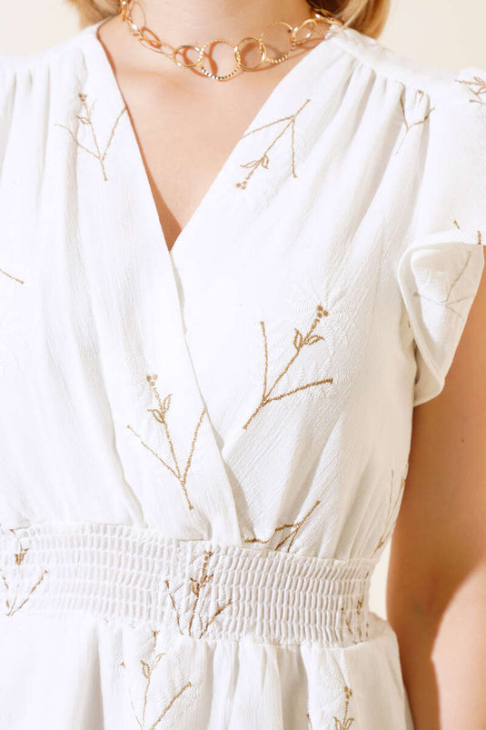 Robe fleurie cintrée couleur écru