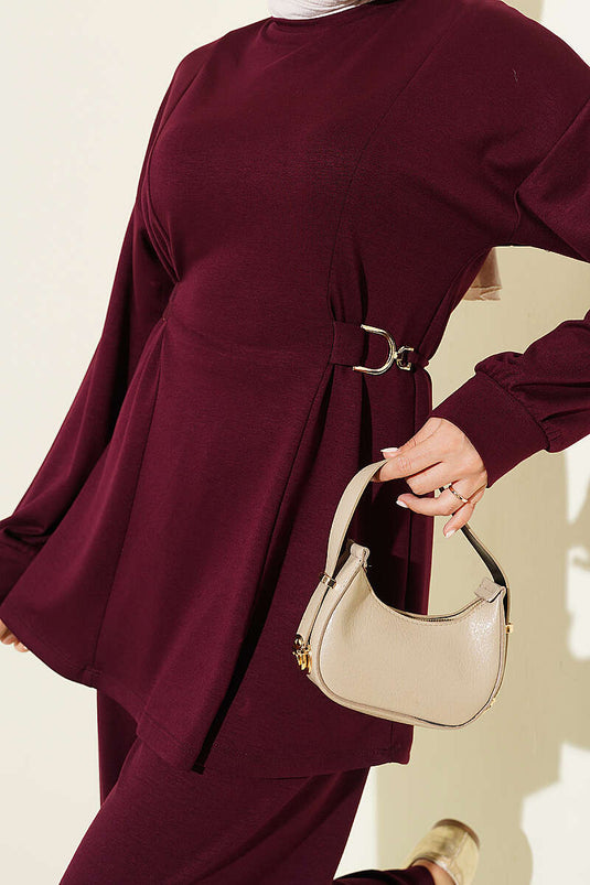 Ensemble double Loyşa avec boucle dorée et lien, couleur prune