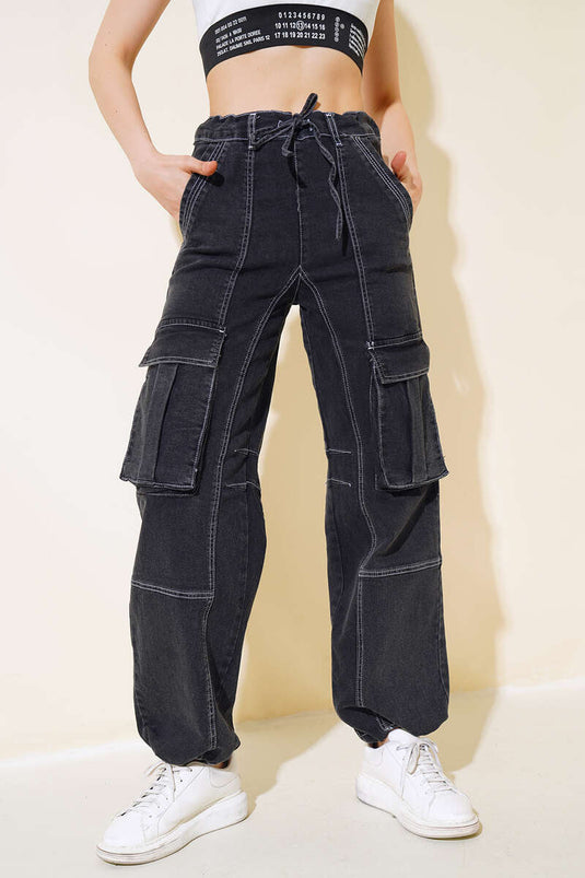 Pantalón cargo con cordón y cordón en la cintura Ahumado