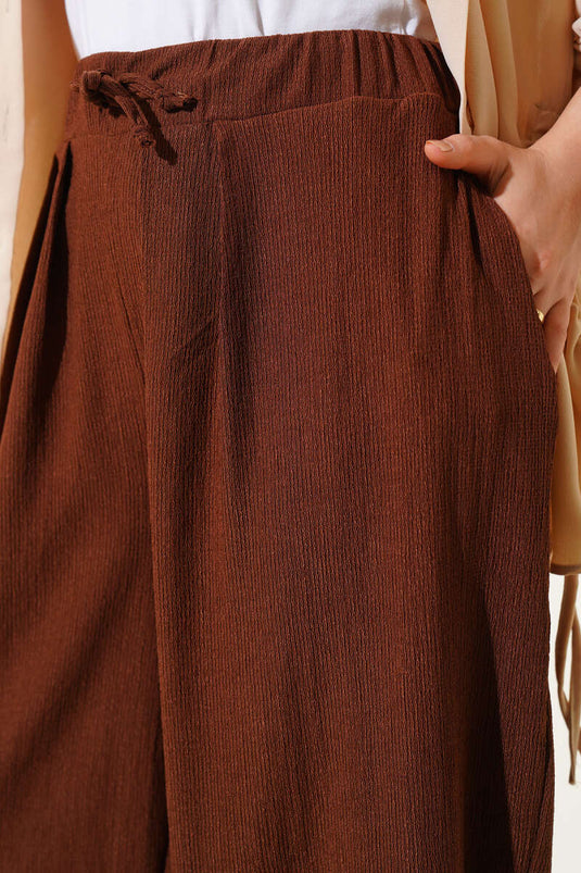 Beli İp Bağcıklı Şalvar Pantolon Kahve