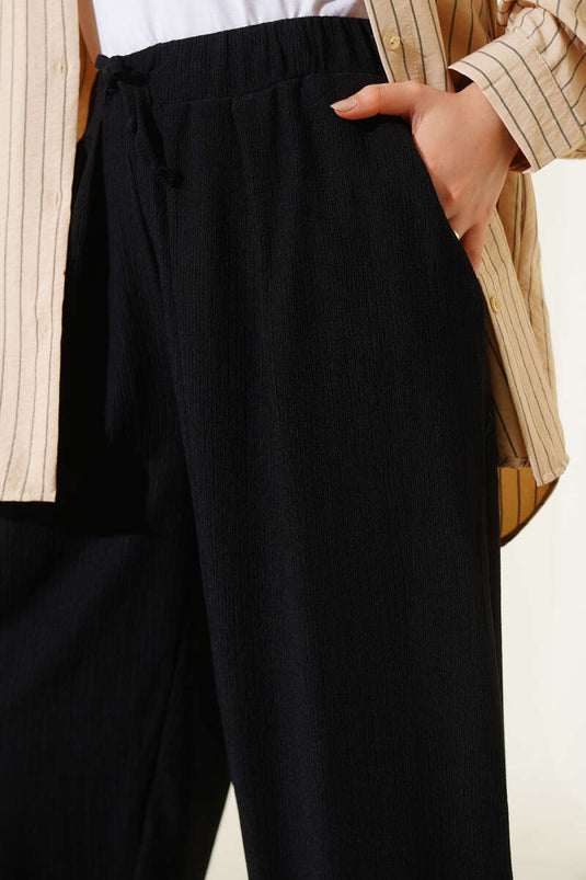 Black Shalwar Trousers with Tied Waist Rope