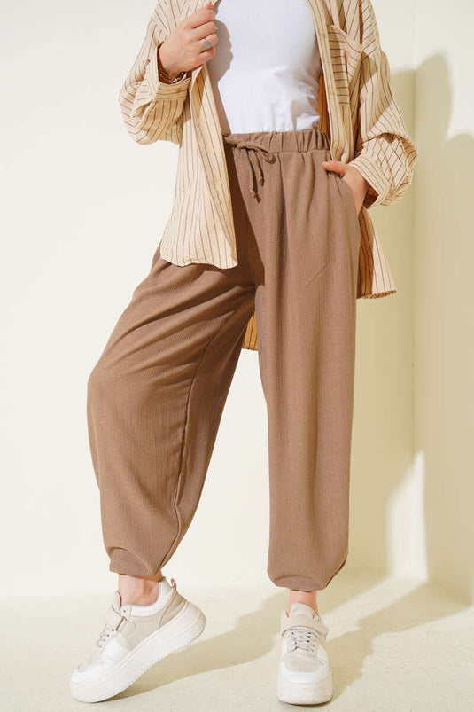 Tied Waist Shalwar Trousers Mink