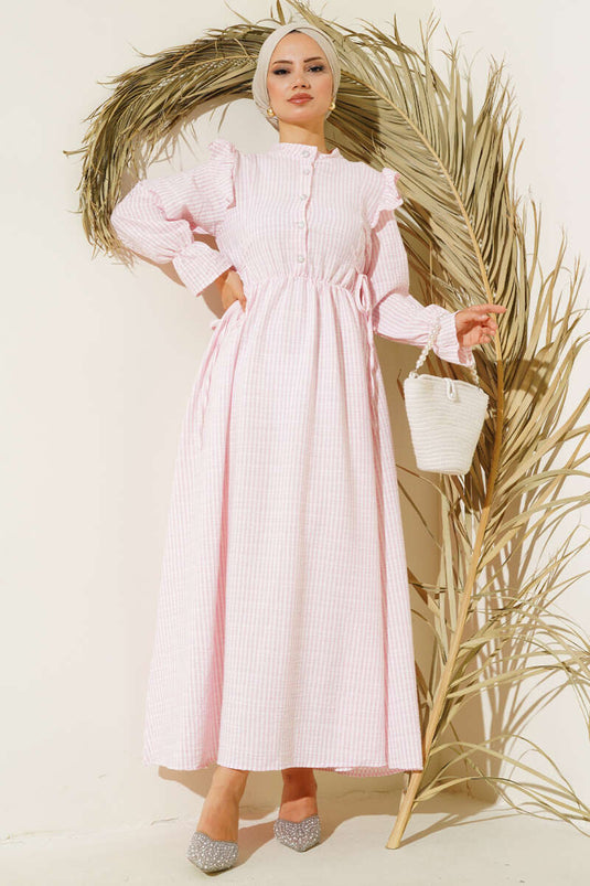 Robe Rayée Avec Cordon De Serrage À La Taille Rose