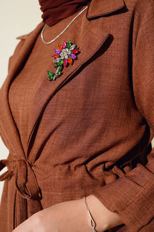 Beli İpli Keten Üçlü Takım Kahve