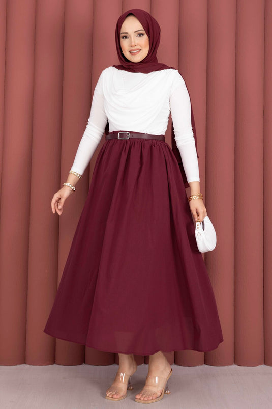 Beli Kemerli Cepli Spor Yazlık Etek Bordo