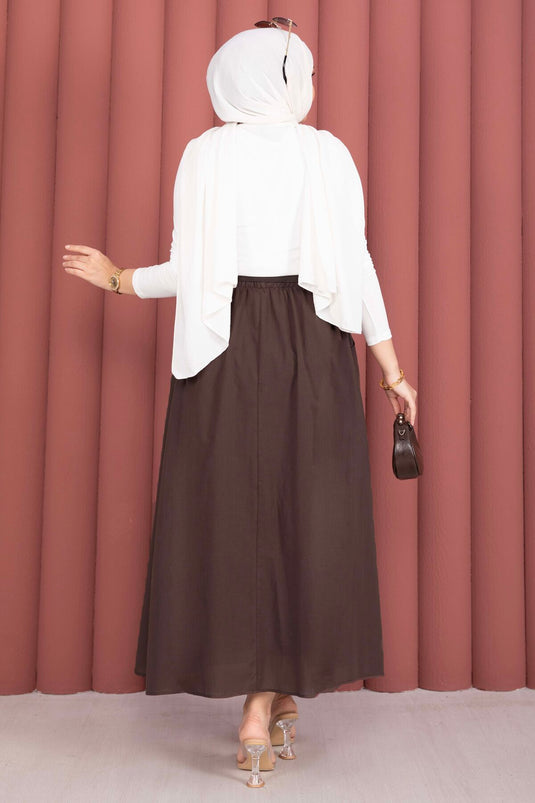 Beli Kemerli Cepli Spor Yazlık Etek Kahve