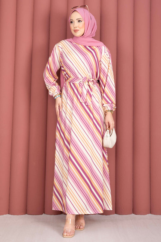 Robe à motif avec ceinture rose