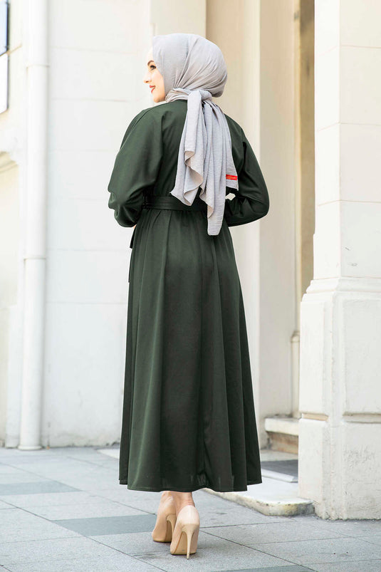Taljebælte Hijab-kjole 100MD-10528 Khaki