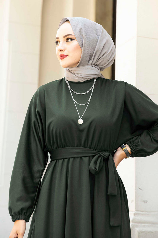 Abito hijab con cintura in vita 100MD-10528 Cachi