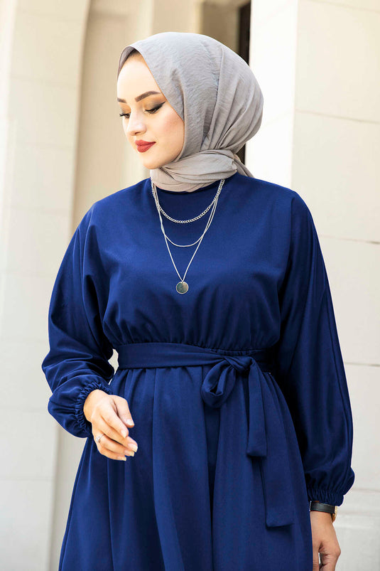 Acheter robe modeste à ceinture 100MD-10528 indigo
