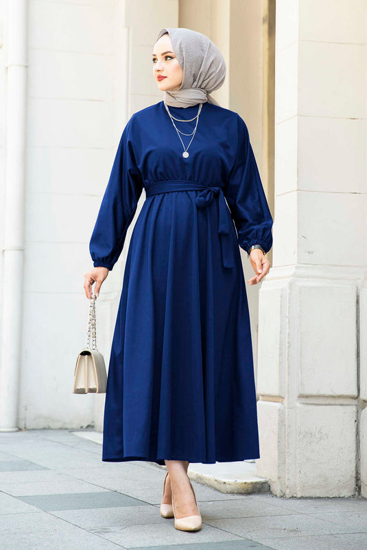 Acheter robe modeste à ceinture 100MD-10528 indigo
