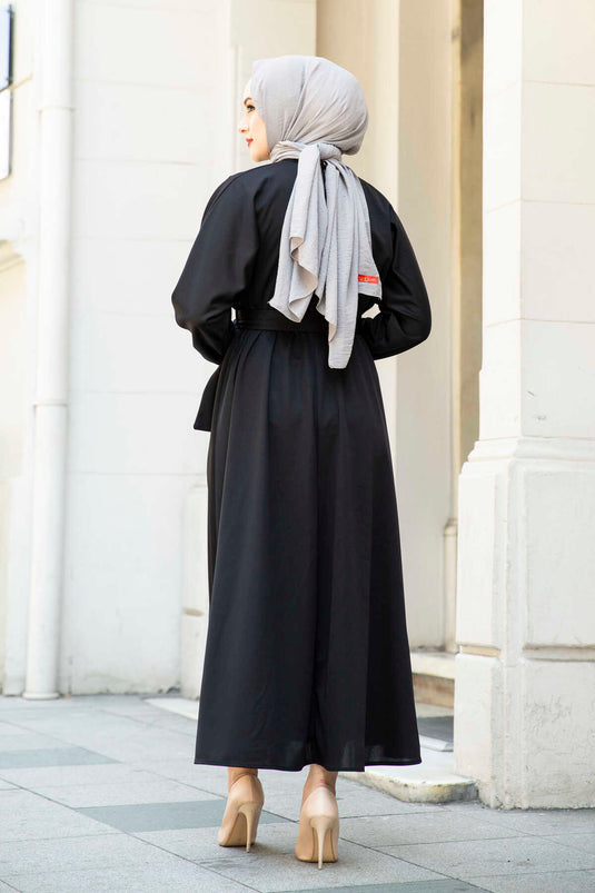 Acheter robe modeste à ceinture 100MD-10528 noire