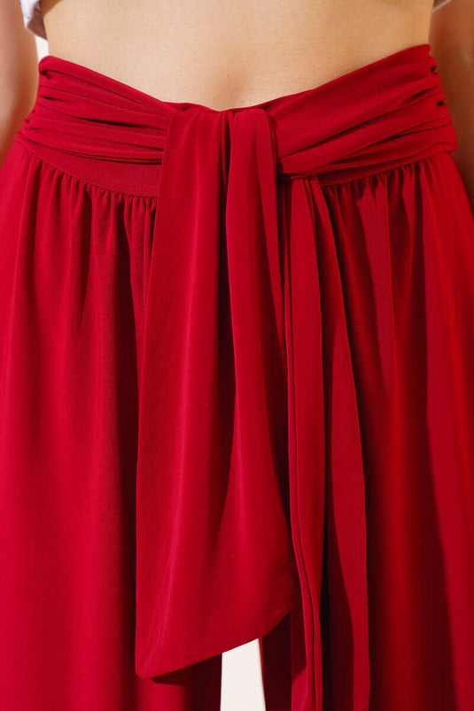 Red Loose Pants with Belt