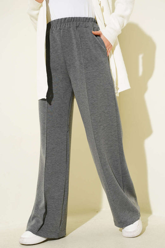 Beli Lastik Detaylı Çımalı Pantolon Füme