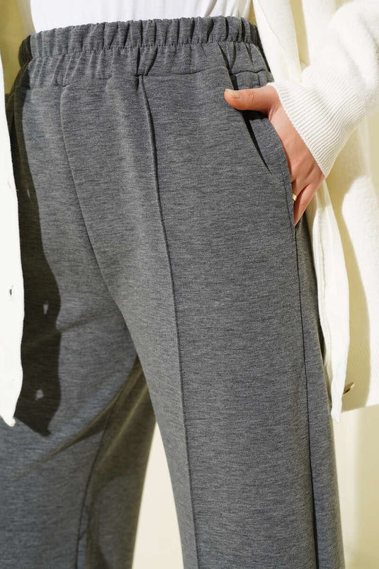 Beli Lastik Detaylı Çımalı Pantolon Füme