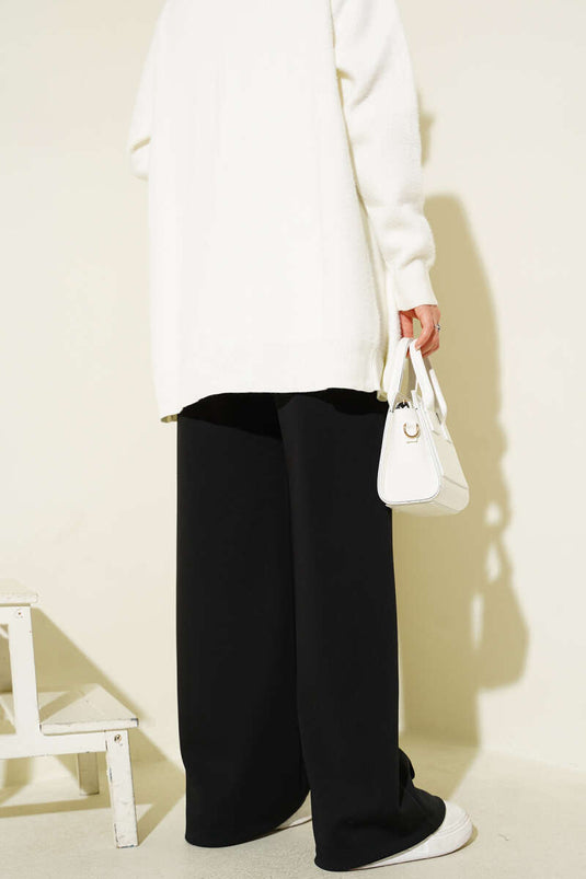 Beli Lastik Detaylı Çımalı Pantolon Siyah